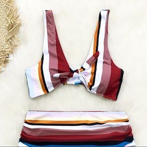 Colorful Stripe High-Waisted Bikini Set
